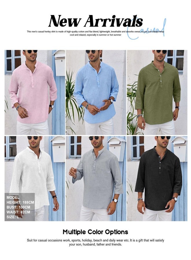 Ryannology Mens Linen Shirts Henley 3/4 Sleeve Casual Cotton T-Shirt Regular-Fit Lightweight Beach Yoga Tunic Tops - Image 4
